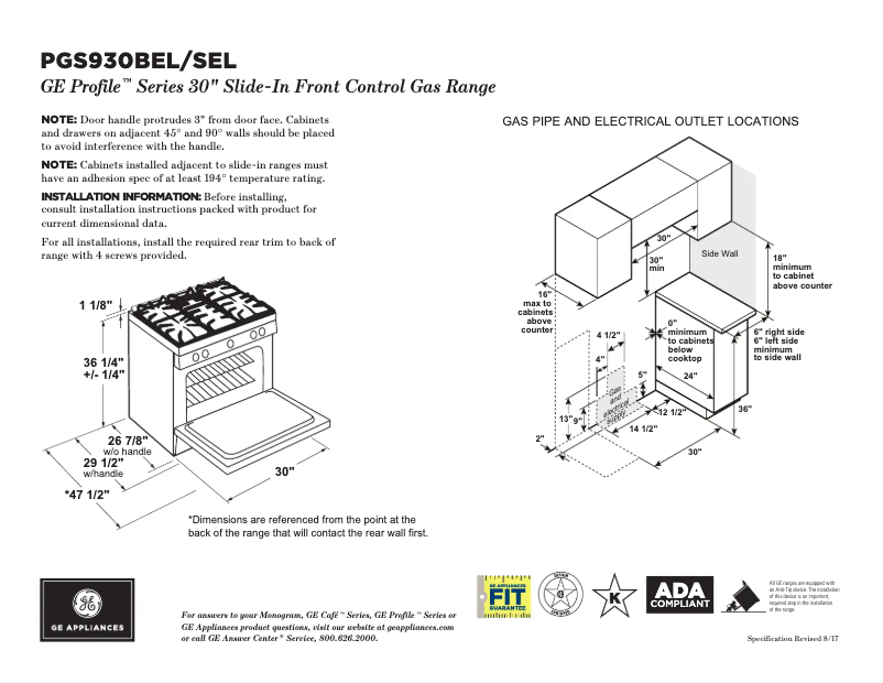 Page 1 de la notice Fiche technique GE Profile PGS930BELTS