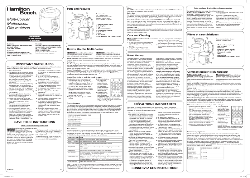 Page 1 de la notice Manuel utilisateur Hamilton Beach 37571