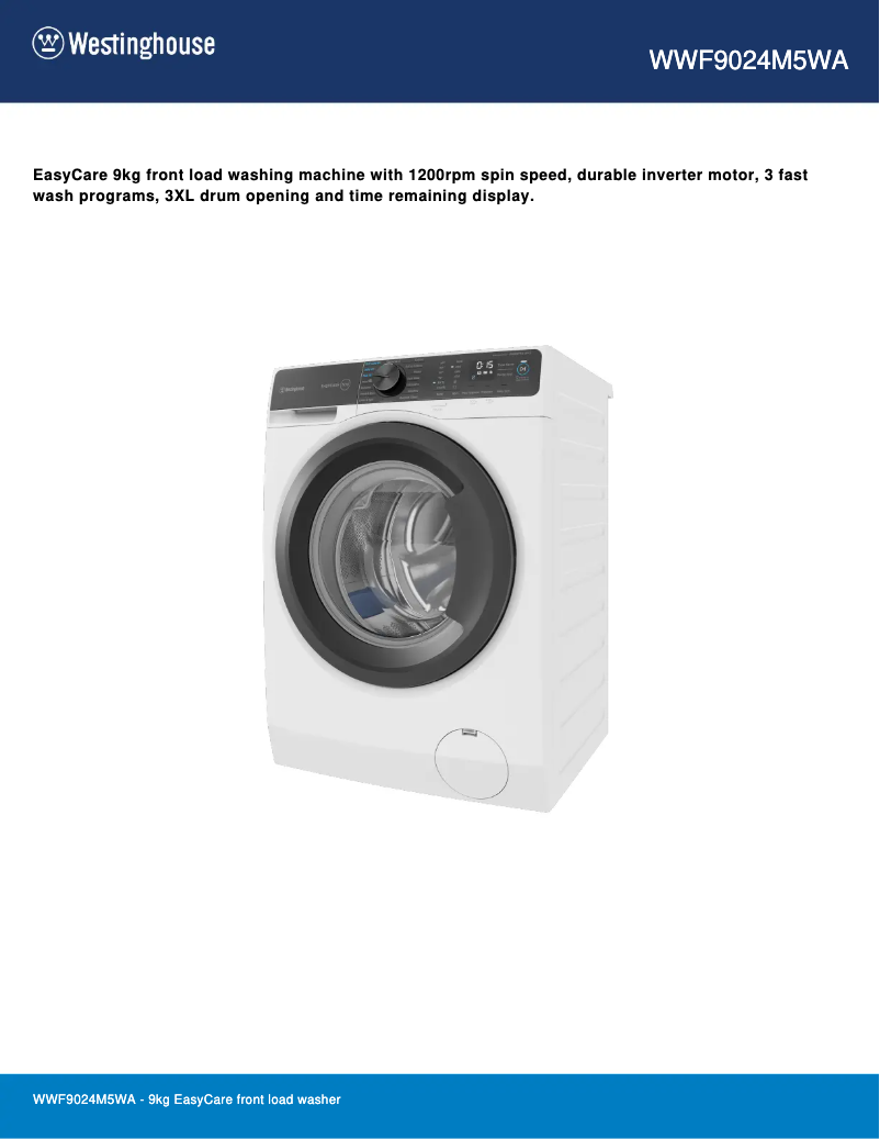Page 1 de la notice Fiche technique Westinghouse WWF9024M5WA