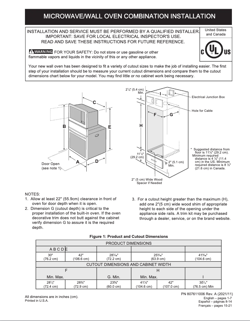 Page n°1 - Guide d'installation Frigidaire FCWM3027AS