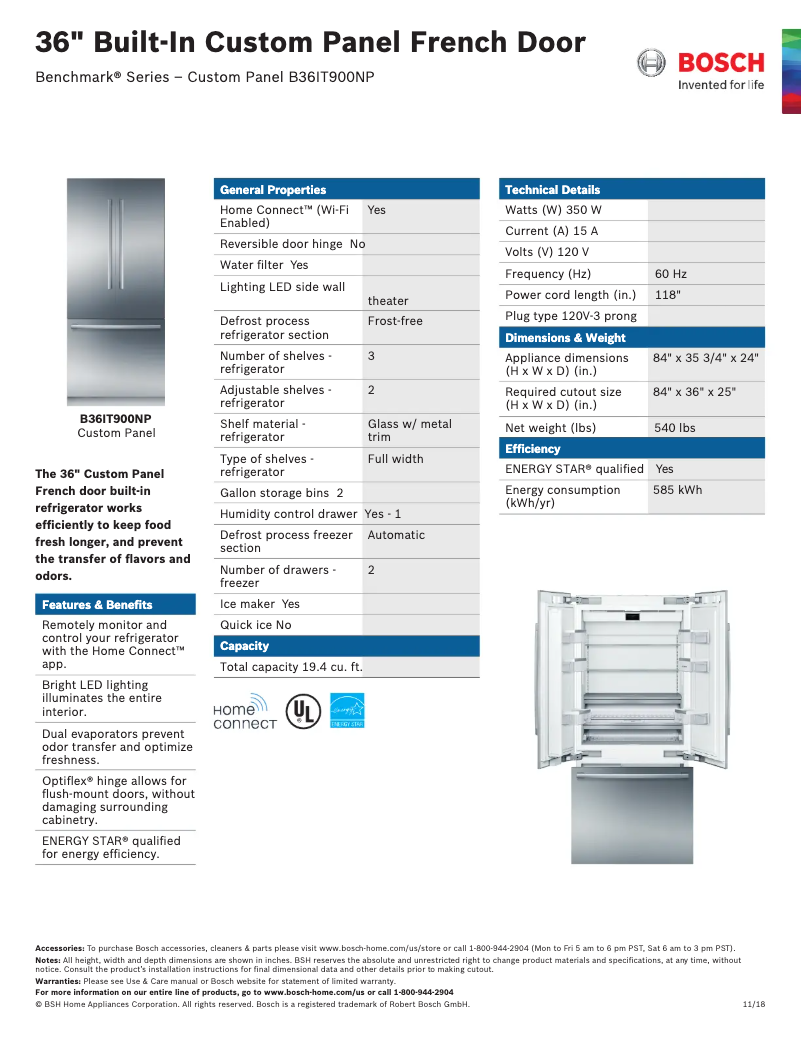 Página 1 del manual Ficha técnica Bosch B36IT900NP
