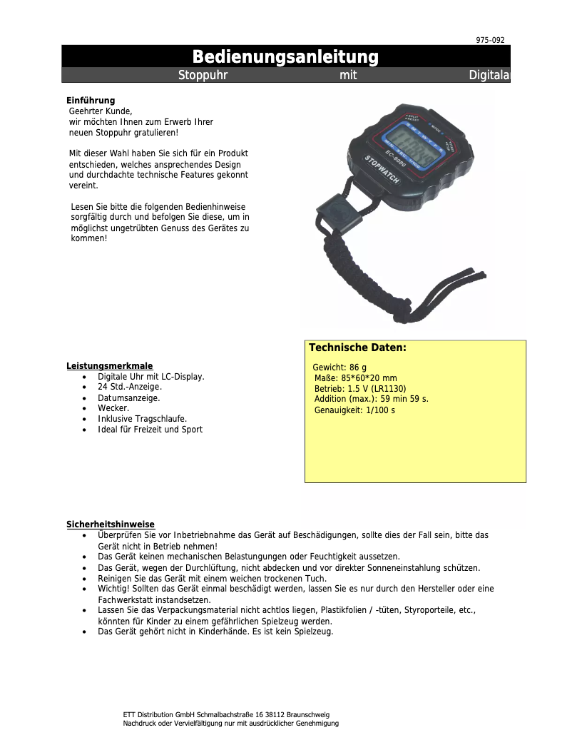 Page n°1 - Manuel utilisateur ETT EC-8080