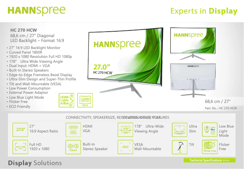 Page 1 de la notice Label énergétique Hannspree HC 270 HCW