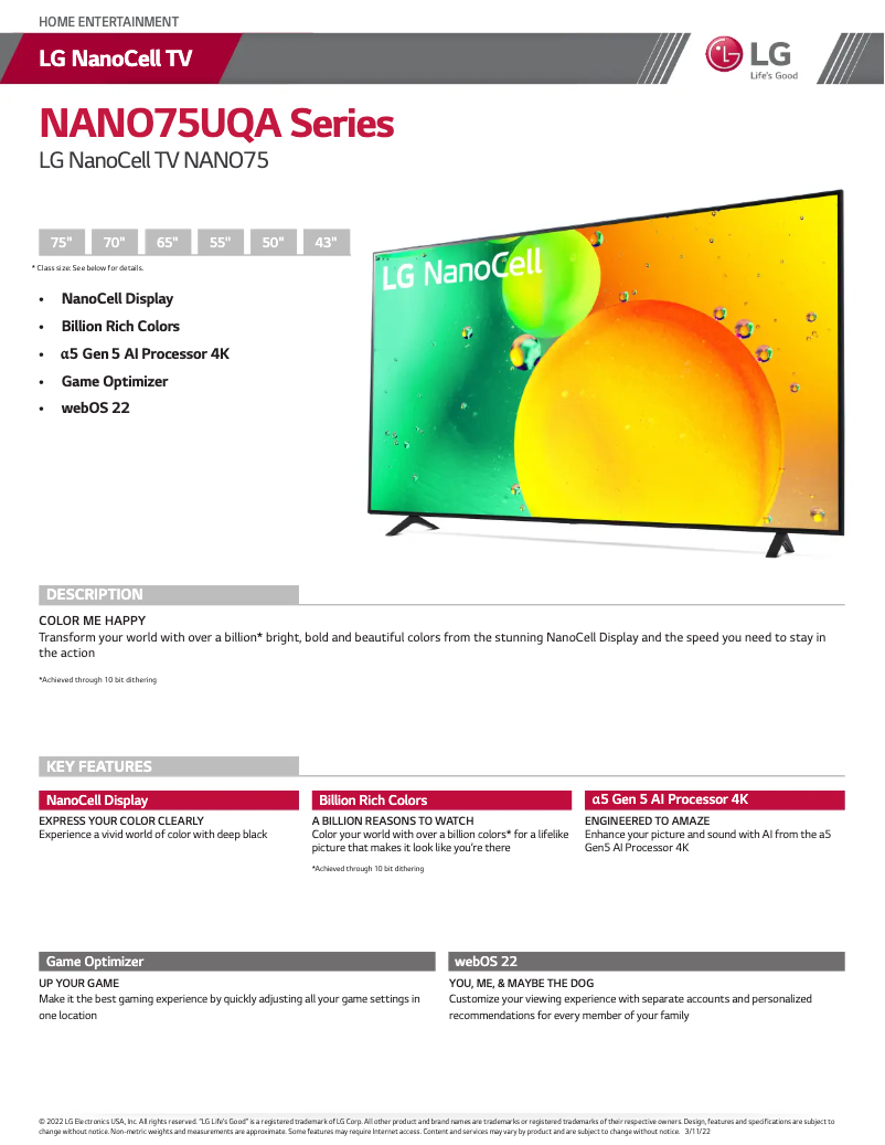 Image de la première page du manuel de l'appareil 75NANO75UQA