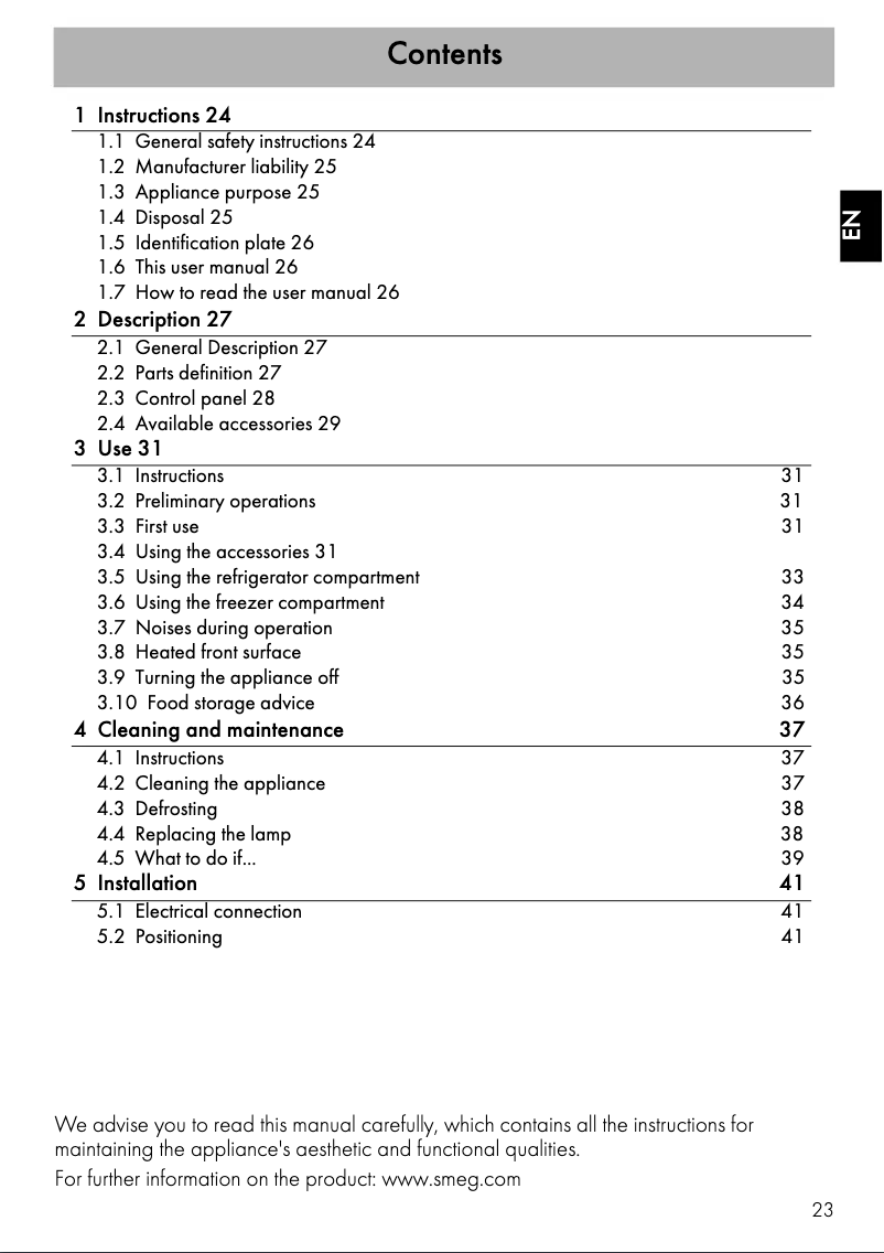 Page 1 de la notice Mode d'emploi Smeg FAB30LRO1