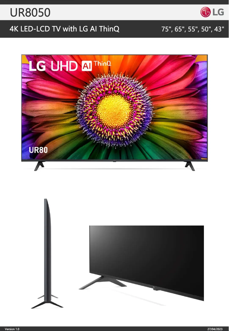 Página 1 del manual Ficha técnica LG 75UR8050PSB