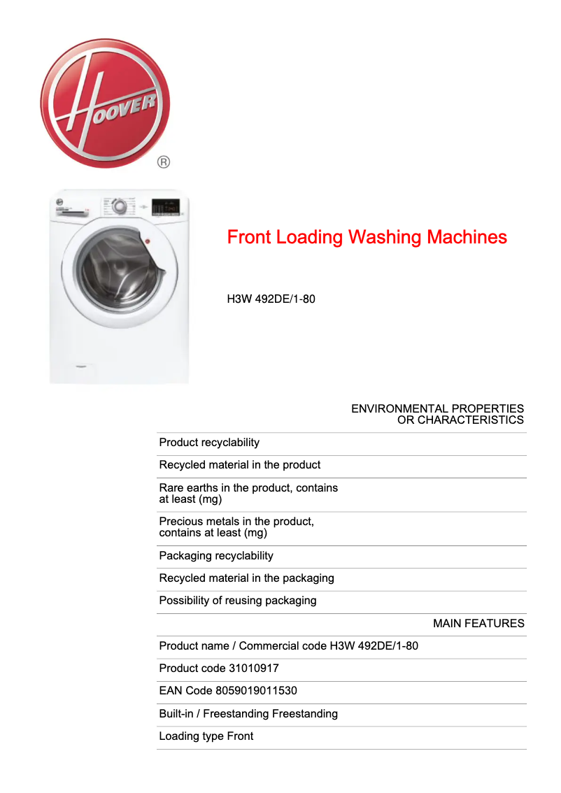 Image de la première page du manuel de l'appareil H-WASH 300 LITE H3W 492DE/1-80