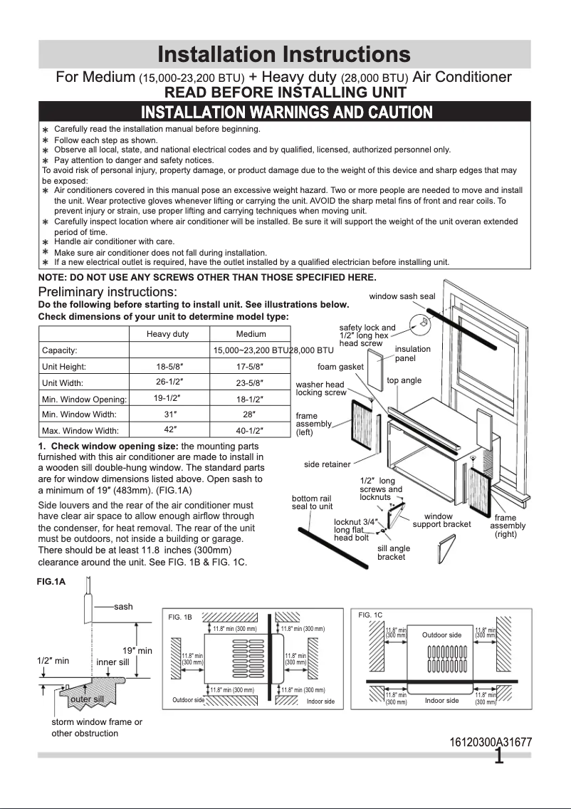 Page 1 de la notice Guide d'installation Frigidaire FHWW245WE2
