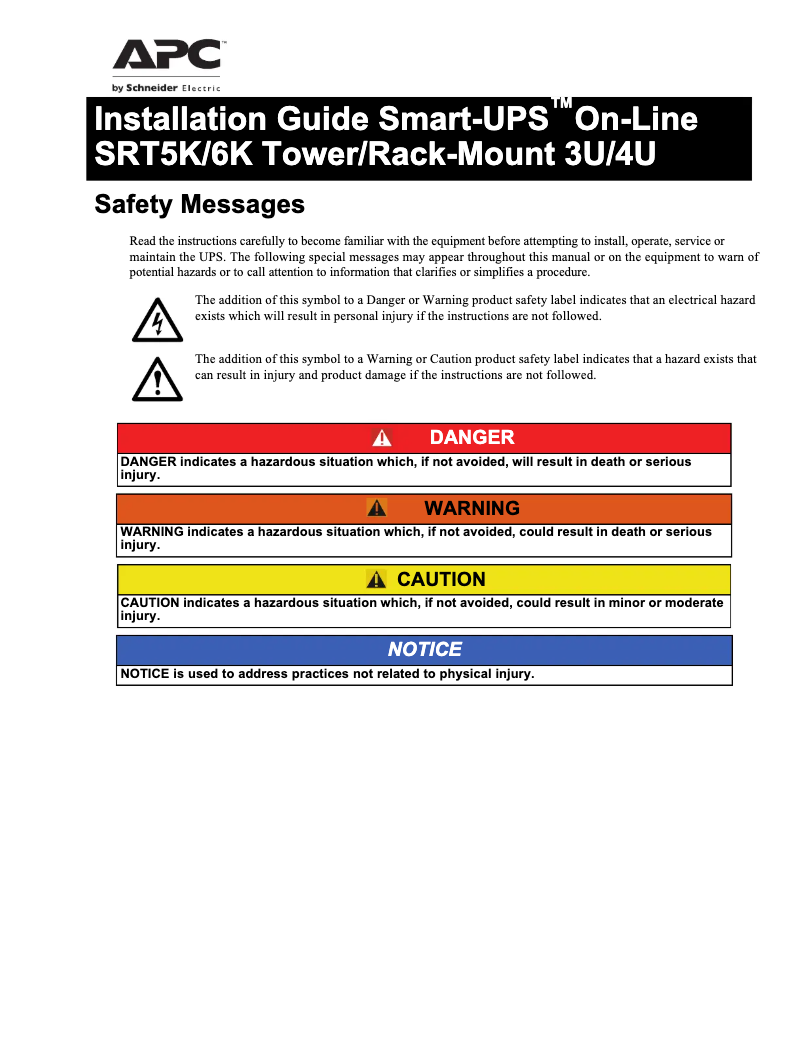 Page 1 de la notice Manuel utilisateur APC Smart-UPS SRT6KXLTUS