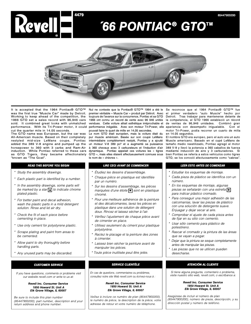 Page n°1 - Manuel utilisateur Revell '66 Pontiac GTO