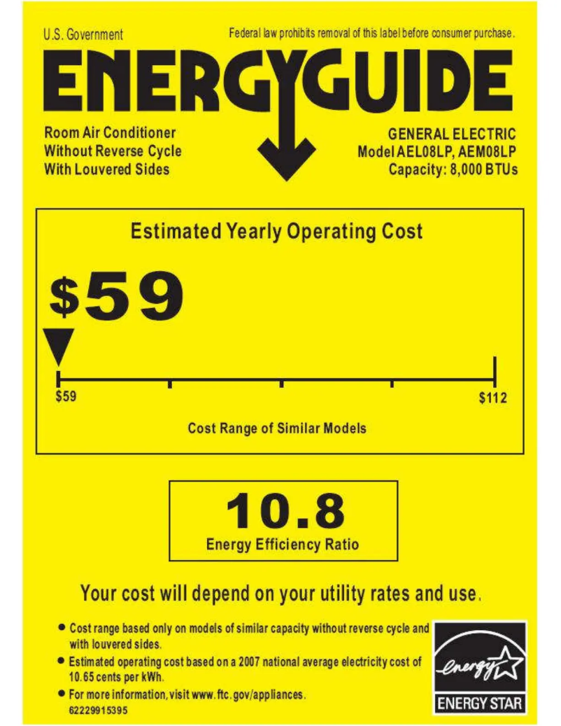 Page n°1 - Label énergétique GE AEM08LP