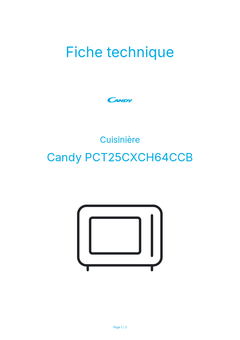 Page n°1 - Fiche technique Candy PCT25CXCH64CCB