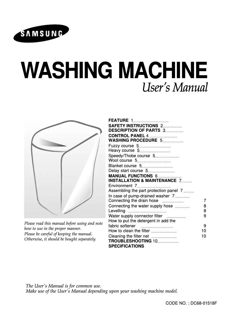 Página 1 del manual Manual de usuario Samsung WA13G2Q1