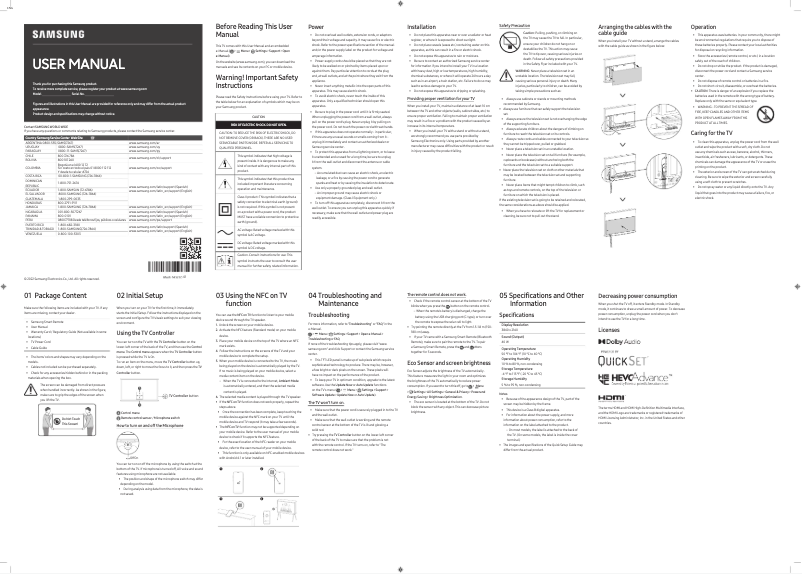 Page 1 de la notice Manuel utilisateur Samsung QN55LS01BAP