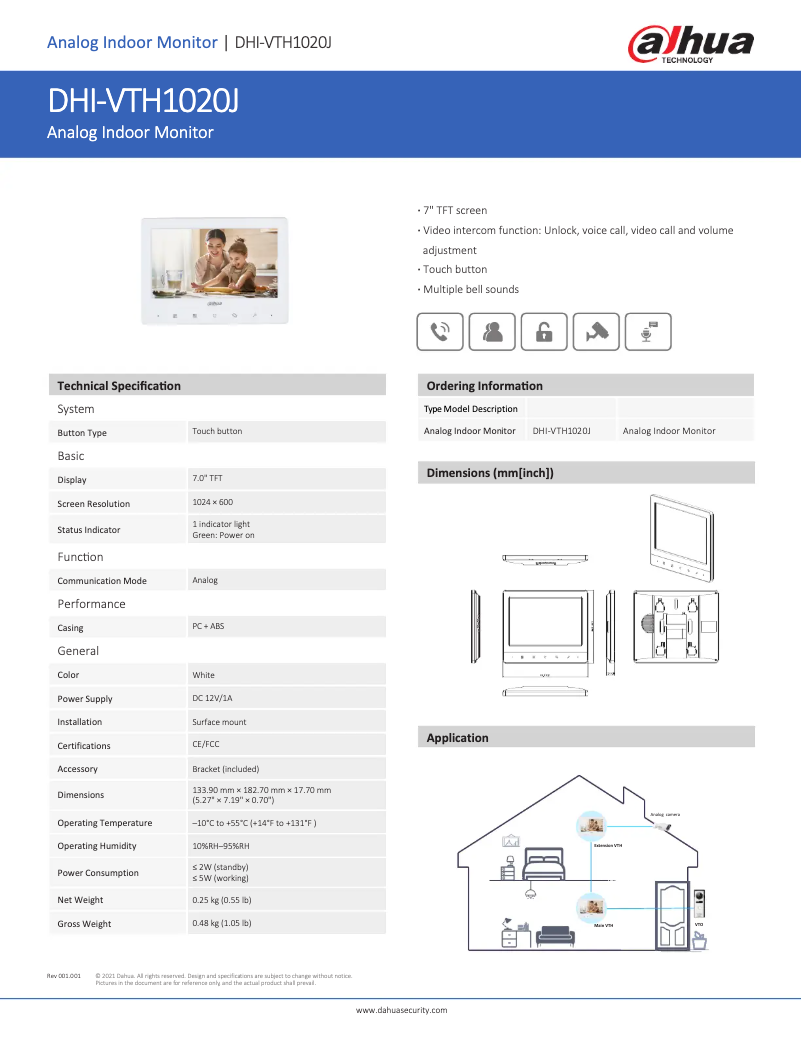 Página 1 del manual Ficha técnica Dahua Technology VTH1020J
