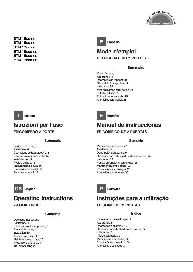 Page 1 de la notice Manuel utilisateur Hotpoint Ariston ETM 15210 V