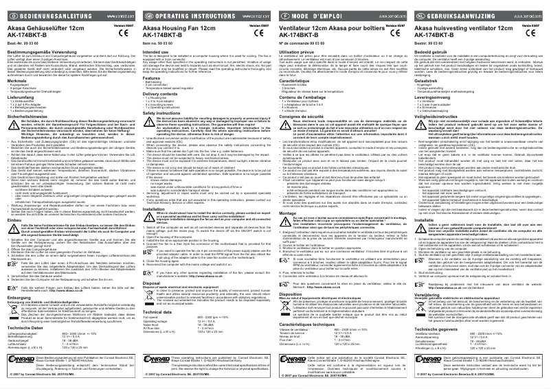 Page 1 de la notice Manuel utilisateur Akasa AK-174BKT-B