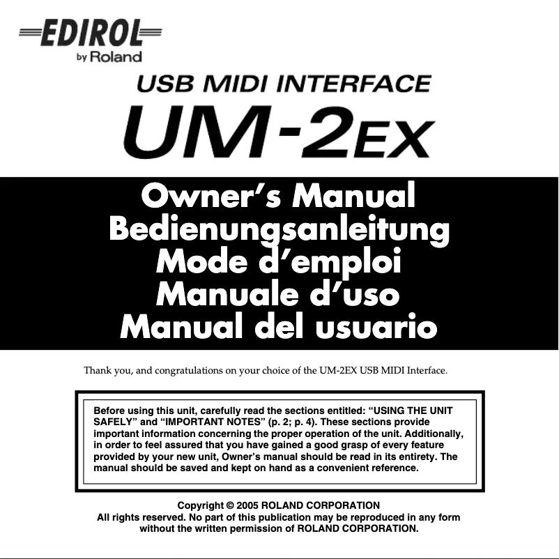 Page 1 de la notice Manuel utilisateur Roland UM-2EX