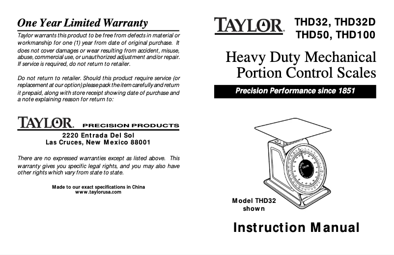 Page 1 of the manual User Manual Taylor THD50