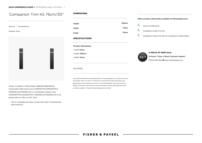 Page n°1 - Manuel utilisateur Fisher & Paykel TK7630NDX1