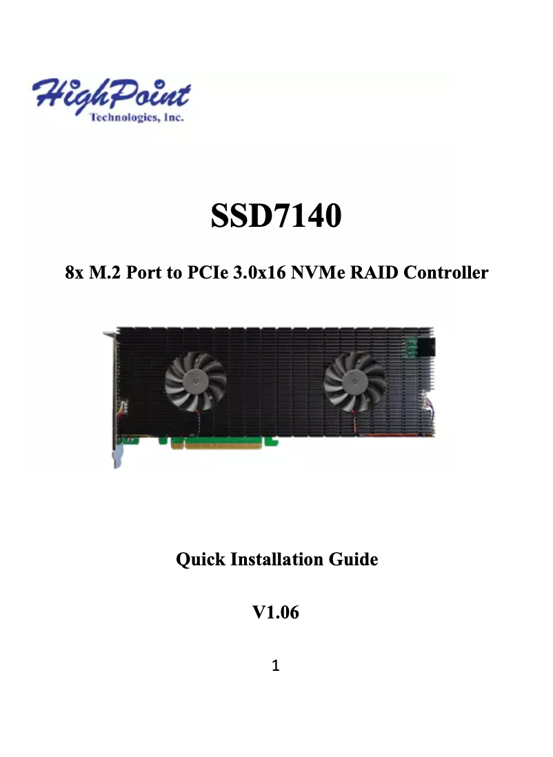 Page n°1 - Manuel utilisateur Highpoint SSD7140