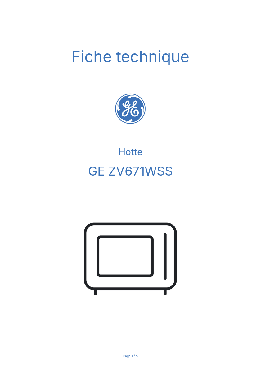 Page n°1 - Fiche technique GE ZV671WSS