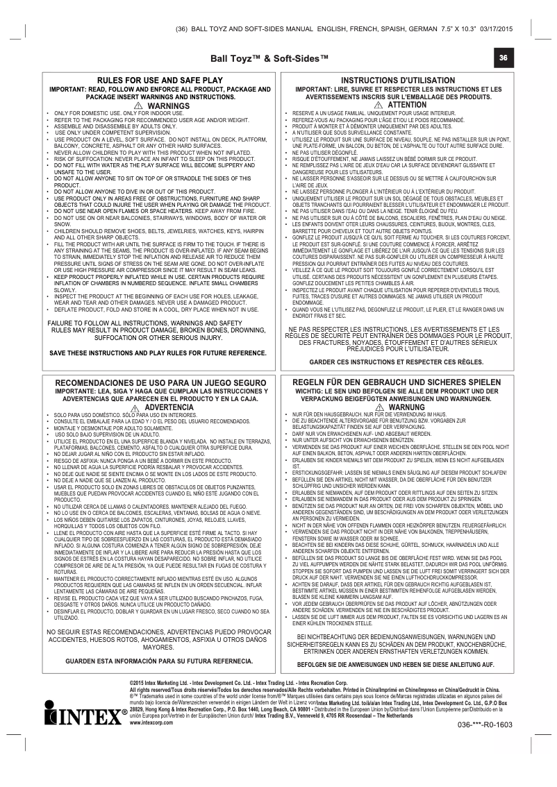 Page n°1 - Manuel utilisateur Intex 48474