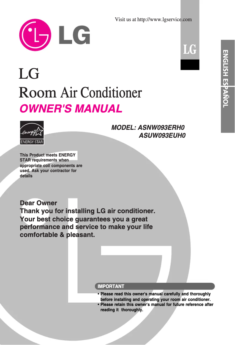 Page 1 de la notice Manuel utilisateur LG ASUW093EUH0