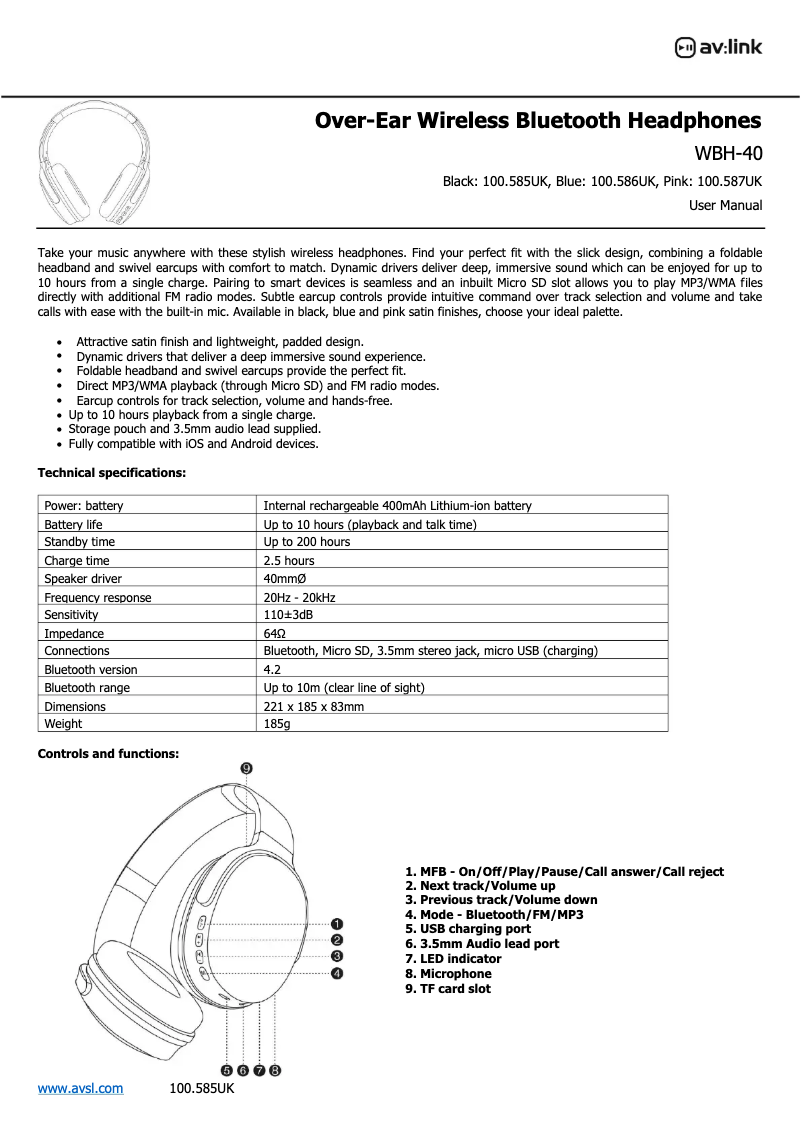 Página 1 del manual Manual de usuario AV:link WBH-40