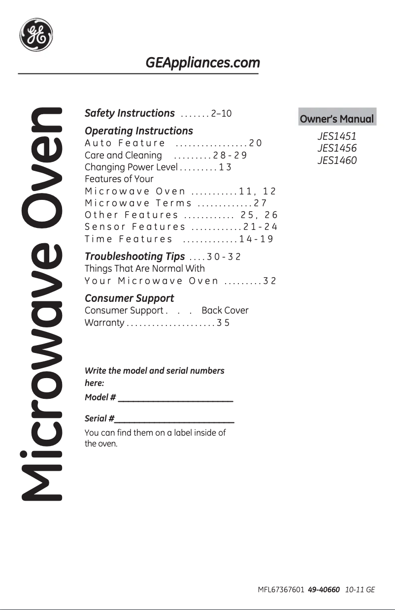 Page n°1 - Mode d'emploi GE JES1460DSBB