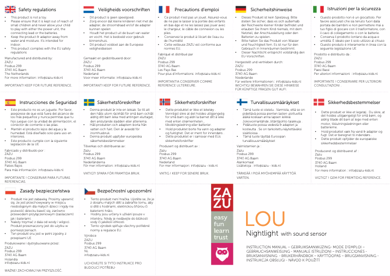 Page 1 de la notice Manuel utilisateur Zazu ZA-LOU-01