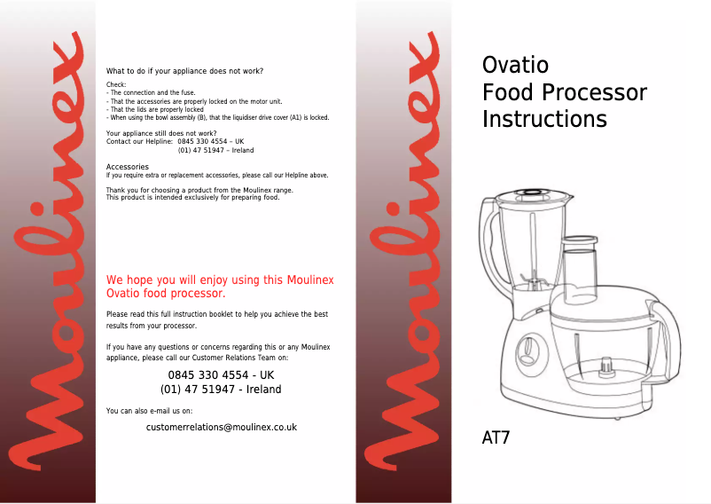 Page 1 de la notice Manuel utilisateur Moulinex Ovatio AT7 Ovatio