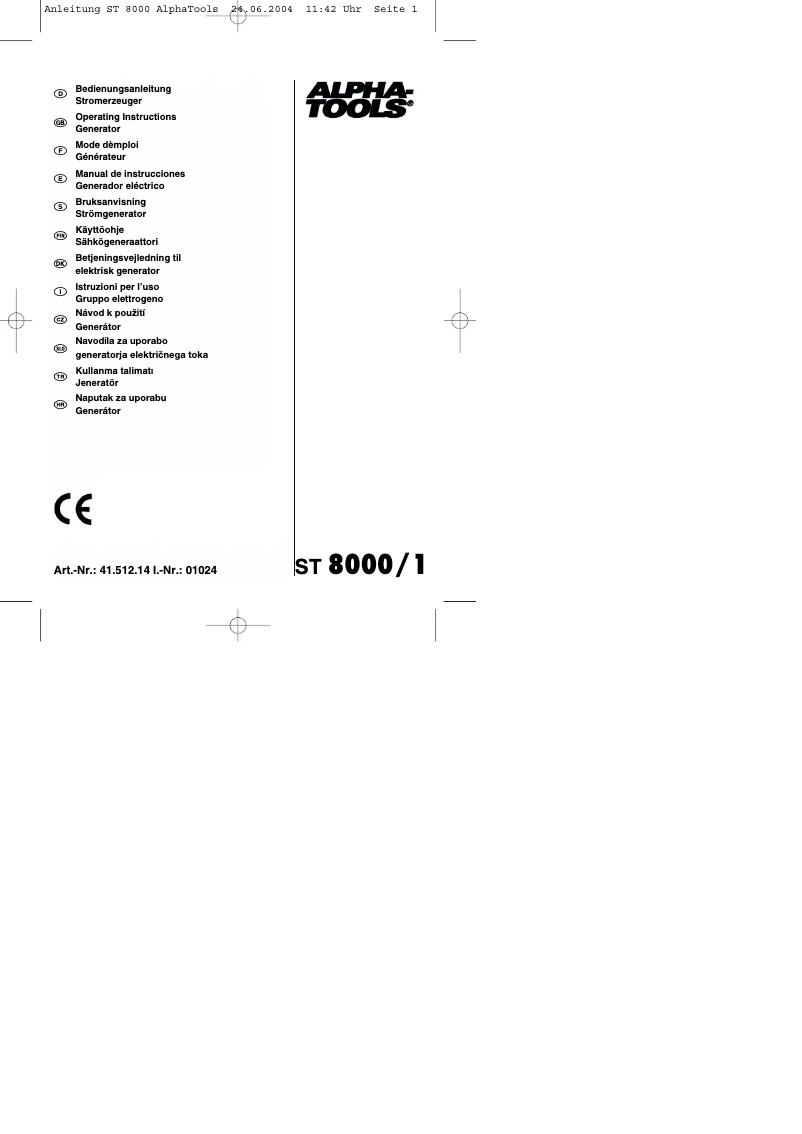 Page 1 de la notice Manuel utilisateur Alpha Tools ST 8000/1