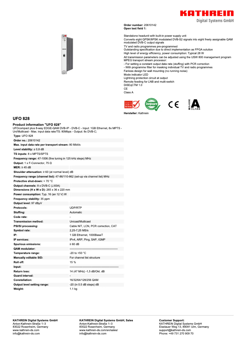 Page 1 de la notice Manuel utilisateur Kathrein UFO 828