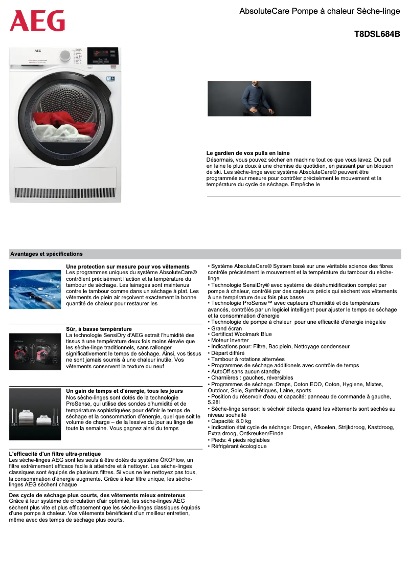 Page n°1 - Fiche technique AEG T8DSL684B