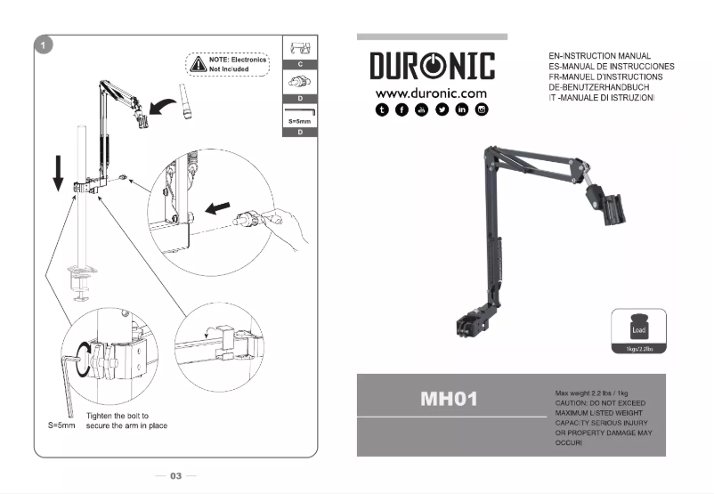 Page 1 de la notice Manuel utilisateur Duronic MH01