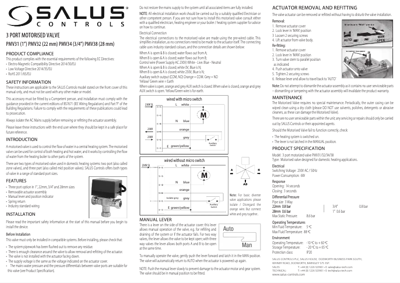 Page n°1 - Manuel utilisateur Salus PMV38