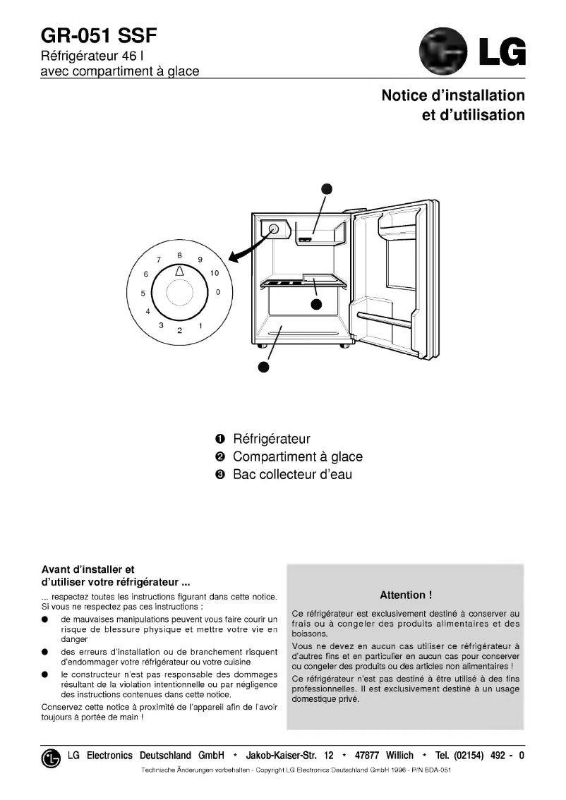 Page n°1 - Manuel utilisateur LG GR-051S