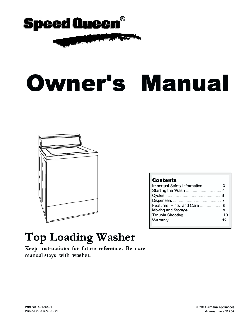 Page 1 de la notice Manuel utilisateur Speed Queen SLW570RAW