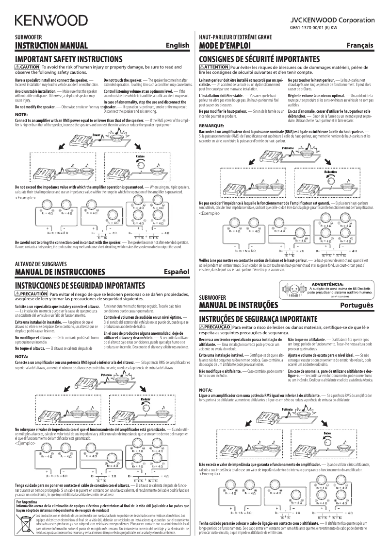 Página 1 del manual Manual de usuario Kenwood KFC-W2513PS