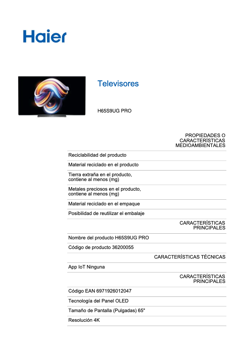 Image de la première page du manuel de l'appareil H65S9UG PRO