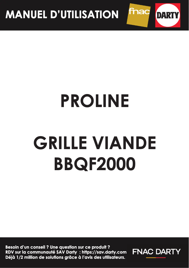 Page 1 de la notice Manuel utilisateur Proline BBQF2000