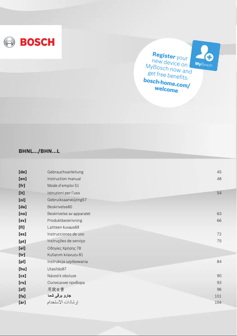 Page 1 de la notice Manuel utilisateur Bosch BHN16L