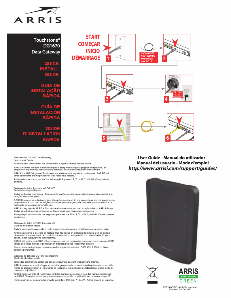 Page n°1 - Guide de démarrage rapide Arris Touchstone DG1670A
