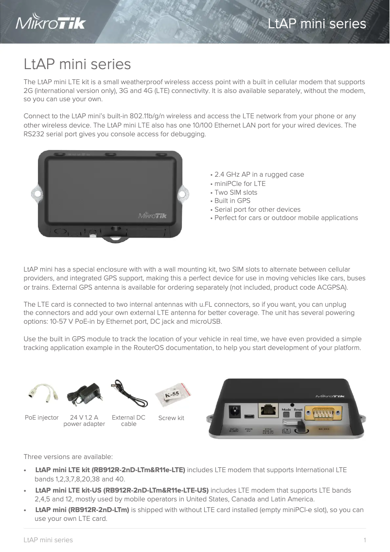 Image de la première page du manuel de l'appareil LTAP Mini LTE kit
