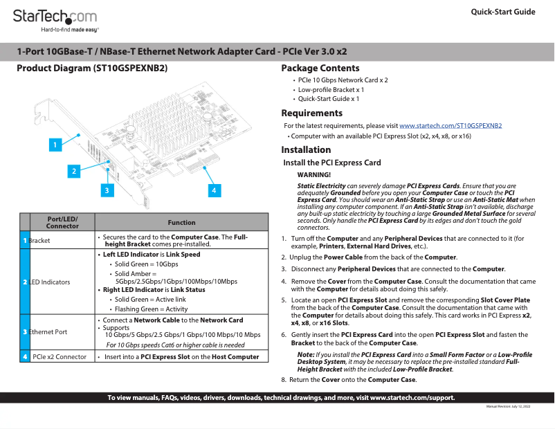 Page n°1 - Manuel utilisateur StarTech.com ST10GSPEXNB2