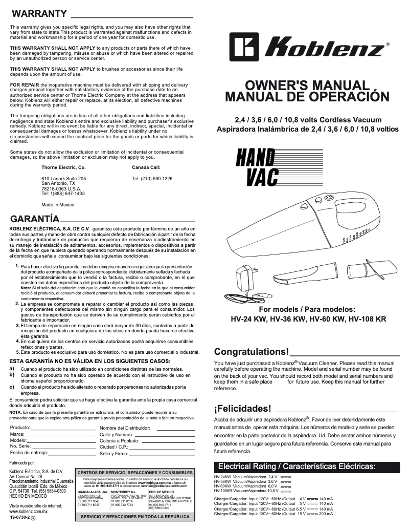 Image de la première page du manuel de l'appareil HV-24 KW
