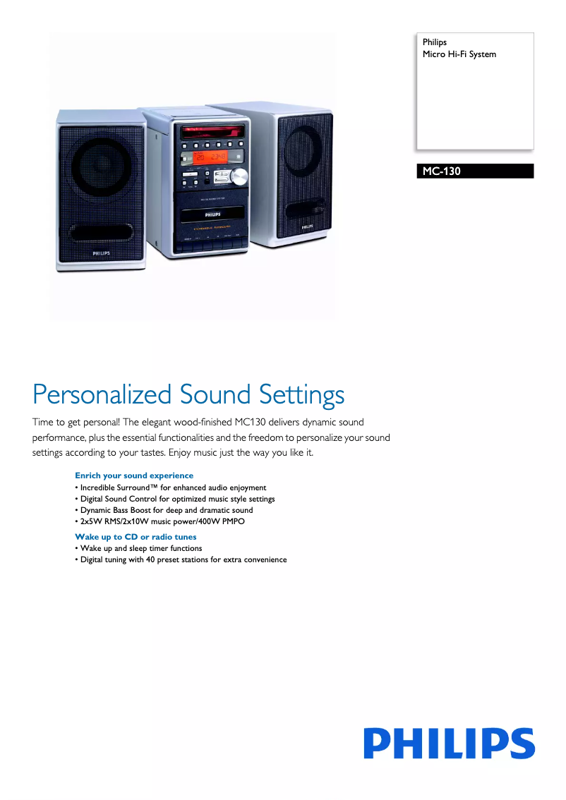 Page n°1 - Fiche technique Philips MCM240B