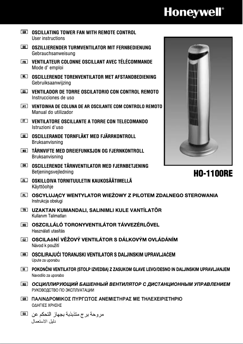 Page n°1 - Manuel utilisateur Honeywell HO-1100RE