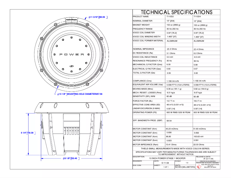 Page 1 de la notice Fiche technique Rockford Fosgate Power T115D4